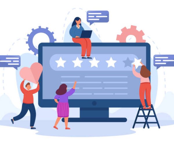 istockphoto-1349481176-612×612 Team of analysts working on brand reputation in social media. Tiny male and female managers holding ranking star and heart flat vector illustration. Insight in analytics, seo management concept